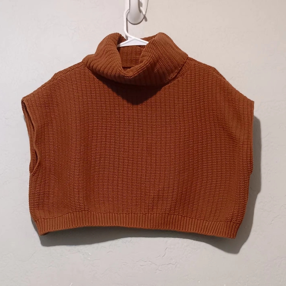 Free People Women Turtleneck Sweater Cropp‎ Top  Brown Ribbed SzSP